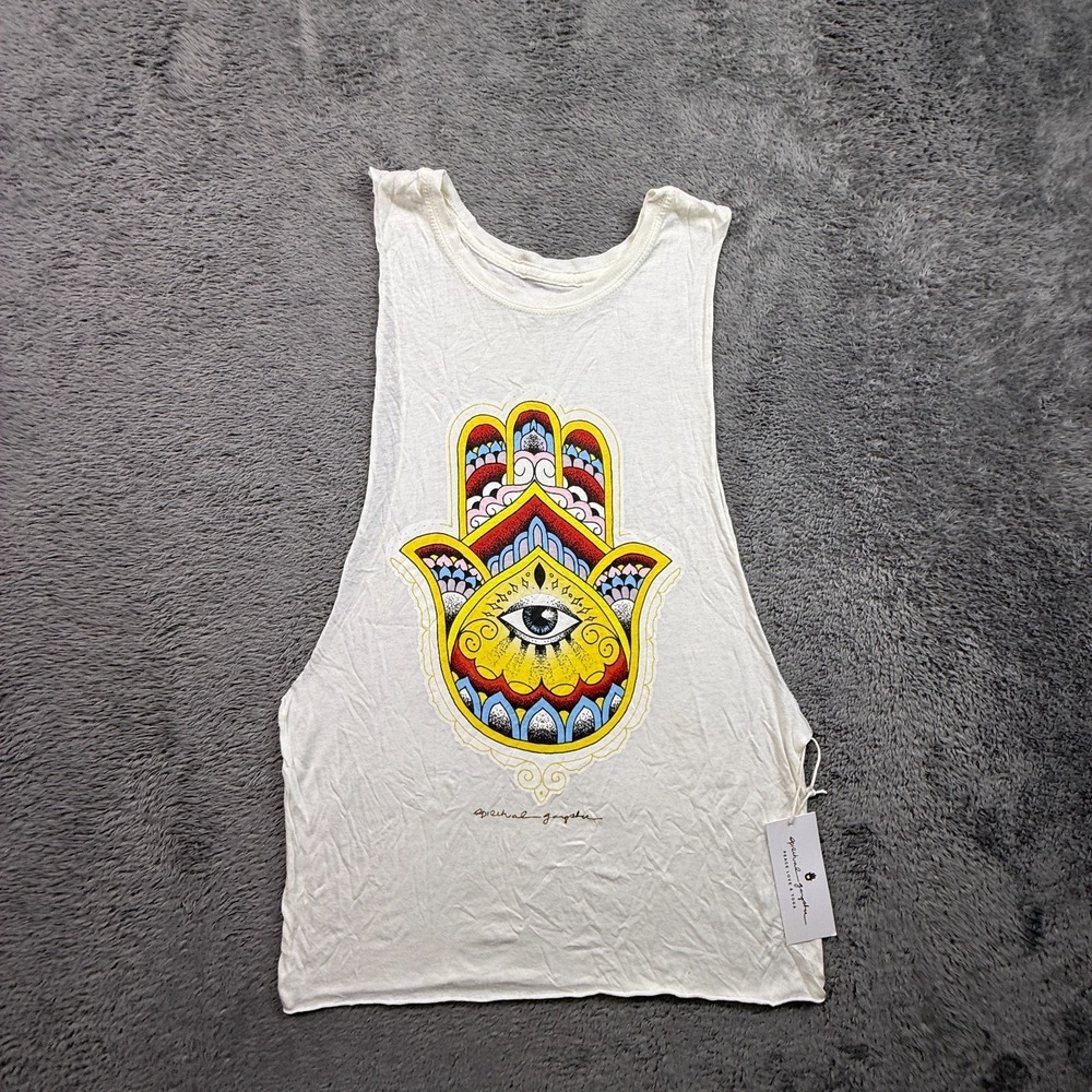 Spiritual Gangster Hamsa Evil Eye Muscle Tank Womens XS White Yoga USA NWT